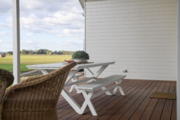outdoor dining table on alfresco deck