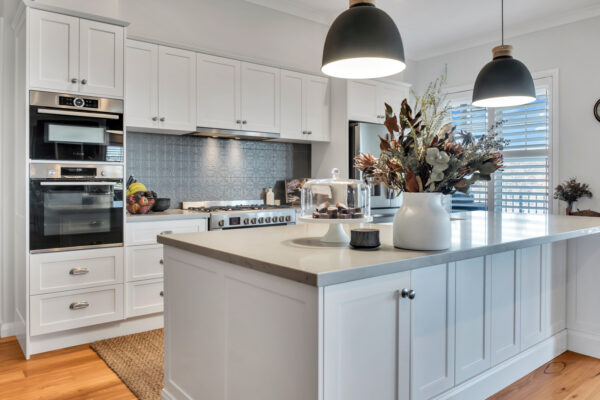 White and grey Hamptons style kitchen