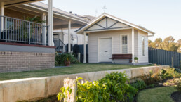 back yard with large garden shed