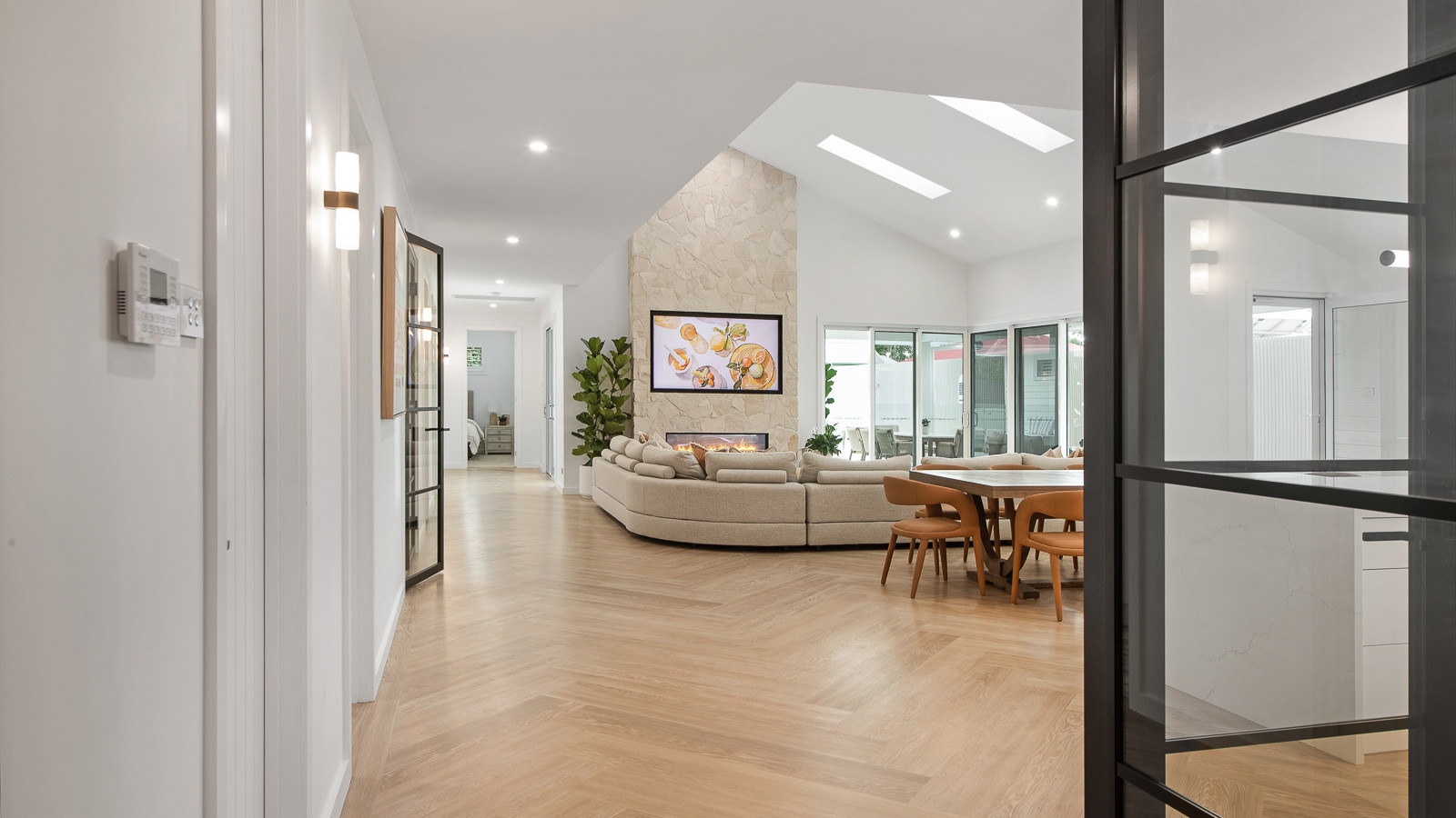Maitland heritage build open plan living sky lights